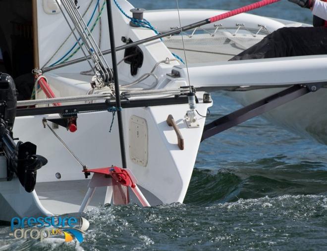 The bidness end of the steering of the boat they call Mojo - 2015 Rites of Spring © Pressure Drop . US